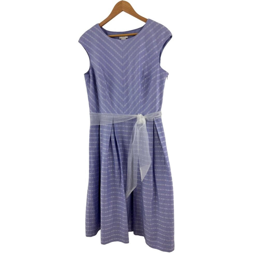 Liz Claiborne Sleeveless Pleated Dress w/Sheer Sash Size 14 Lavender Fit & Flare